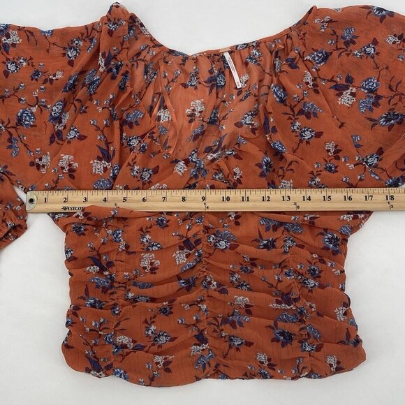 Free People Final Rose Chiffon Long Sleeve Blouse Crop Rust Size M - Picture 9 of 13